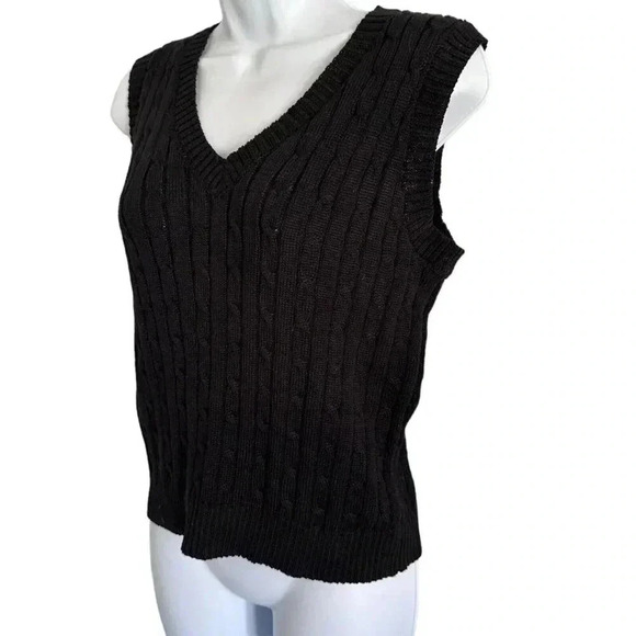 Love Tree sweater vest women's size Large cable knit black - Picture 2 of 11